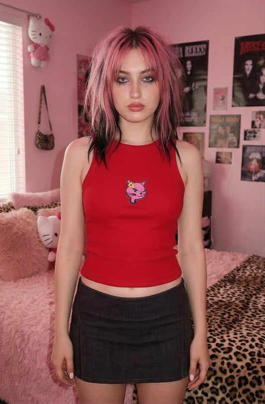 Winking Kitty - Ribbed Racer Tank